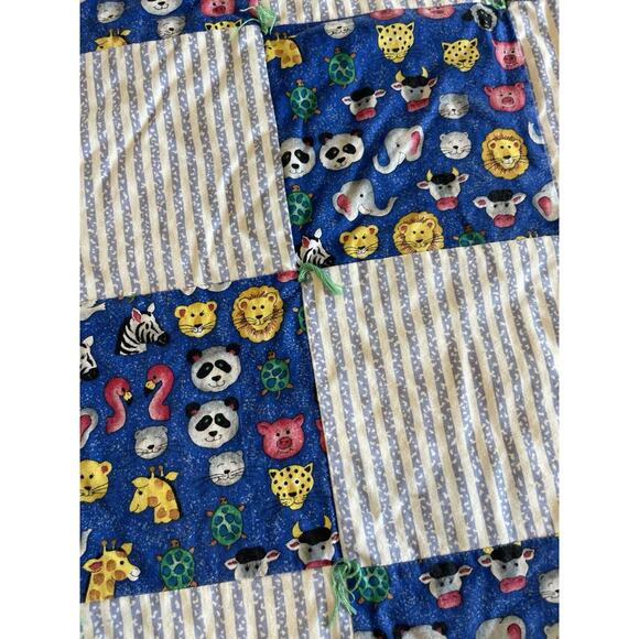 Vintage Baby Quilt Comforter Handmade Tied Quilt Zoo Animals 44x38 - Picture 9 of 11